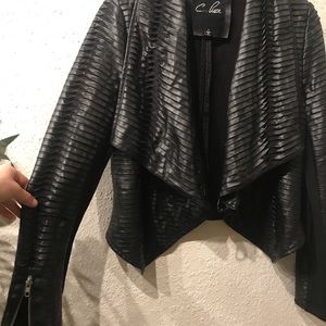Black pleated Lightweight Leather Jacket